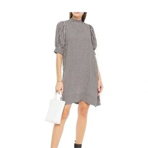 Ganni Women’s Crepe Gingham Black & White Mini Dress Size 38 US 6